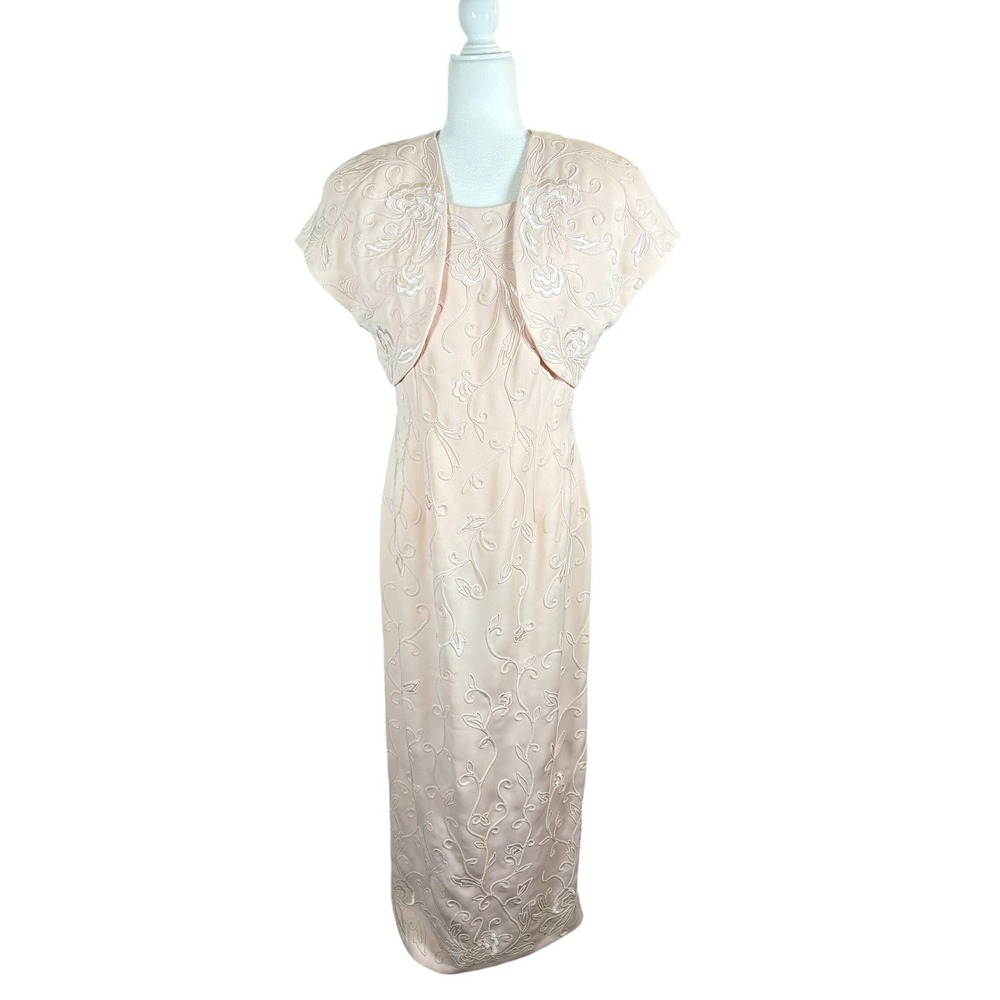 Marie St. Claire Blush Pink Floral Embroidered Formal Dress Bolero Set Size 10